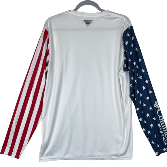 Columbia PFG Men's M/M White Long Sleeve American Flag Performance Fishing Shirt - Picture 3 of 7